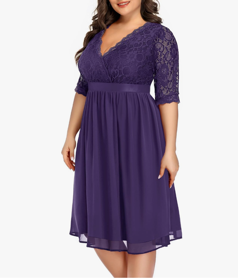 Pinup Fashion Lace Chiffon Wrap V Neck Cocktail Midi Guest Dress (Purple, 24W) | eBay Pinup Fashion Lace Chiffon Wrap V Neck Cocktail Midi Guest Dress (Purple, 24W) | eBay