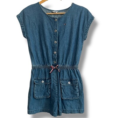 Tommy Hilfiger Denim Blue Jean Button Down Romper Jumpsuit Youth Kid Size 16 XL