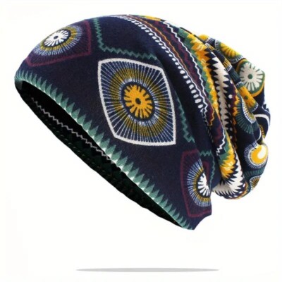 Floral Beanie Boho Print Warm Knit Hat Casual Headband Elastic Skull Floral Beanie Boho Print Warm Knit Hat Casual Headband Elastic Skull
