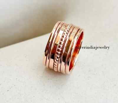Pure Copper Ring Solid Copper Ring Meditation Ring Wide Band Copper Spinner  Ring