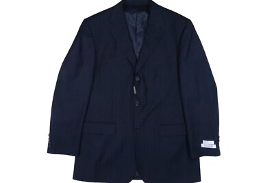 NWT FELLINI UOMO 42 L SPORT COAT JACKET BLAZER NAVY MAROON PINSTRIPE SUPER 120'S