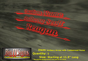 Archery Arrow with Customized Name Starting @ 11.5 Long / Qty 1, Hunting, Vinyl