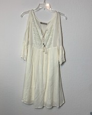 Entro Cream Boho Dress Medium Lace & Tassel Crinkle Bohemian