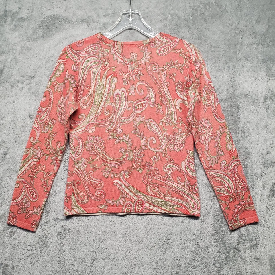 Talbots Sweater Womens P Petite Cashmere Silk Peach Pink Paisley Lightweight - Image 2 of 4