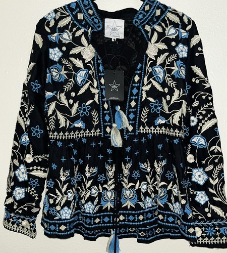 Area Stars Blazer Jacket NWT XS Embroidered Black Blue Boho