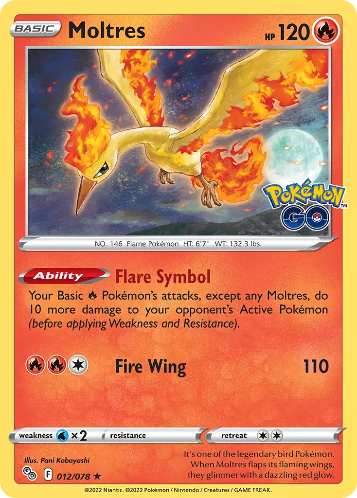 Moltres 012/078 - Pokemon GO - Holo Rare Pokemon Card - Near Mint (NM)