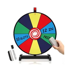 12 inches Spinning Prize Wheel, 10 Slots Tabletop Spinner - Heavy Duty Base R...