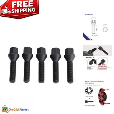 KSP 12x1.5mm Tuner Lug Bolts - 5PCS with 40mm Shank, Rust Resistant Black Finish