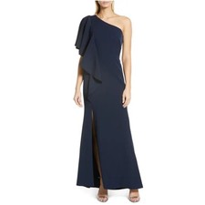 Vince Camuto Blue Evening Gown One Shoulder Ruffled Long A-Line Dress Size 6