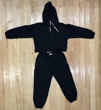 Champion Women's Black Sweatsuit Set S Solid Knit Hoodie Track Pants