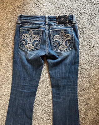 Miss Me Damen Bootcut Jeans blau Gr. 28 L92cm Taille 37in Strass Stickerei