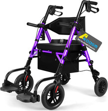 Lightweight 2-in-1 Foldable Rollator Walker  Transport Chair for Seniors, Purpl