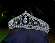 Cold Oval Gem Vintage Silver Crystal Tiara Bridal Crown Birthday Wedding