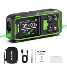 Huepar Dual Laser Measuring Tool, 393Ft Green-Beam Bilateral Digital Laser Di...
