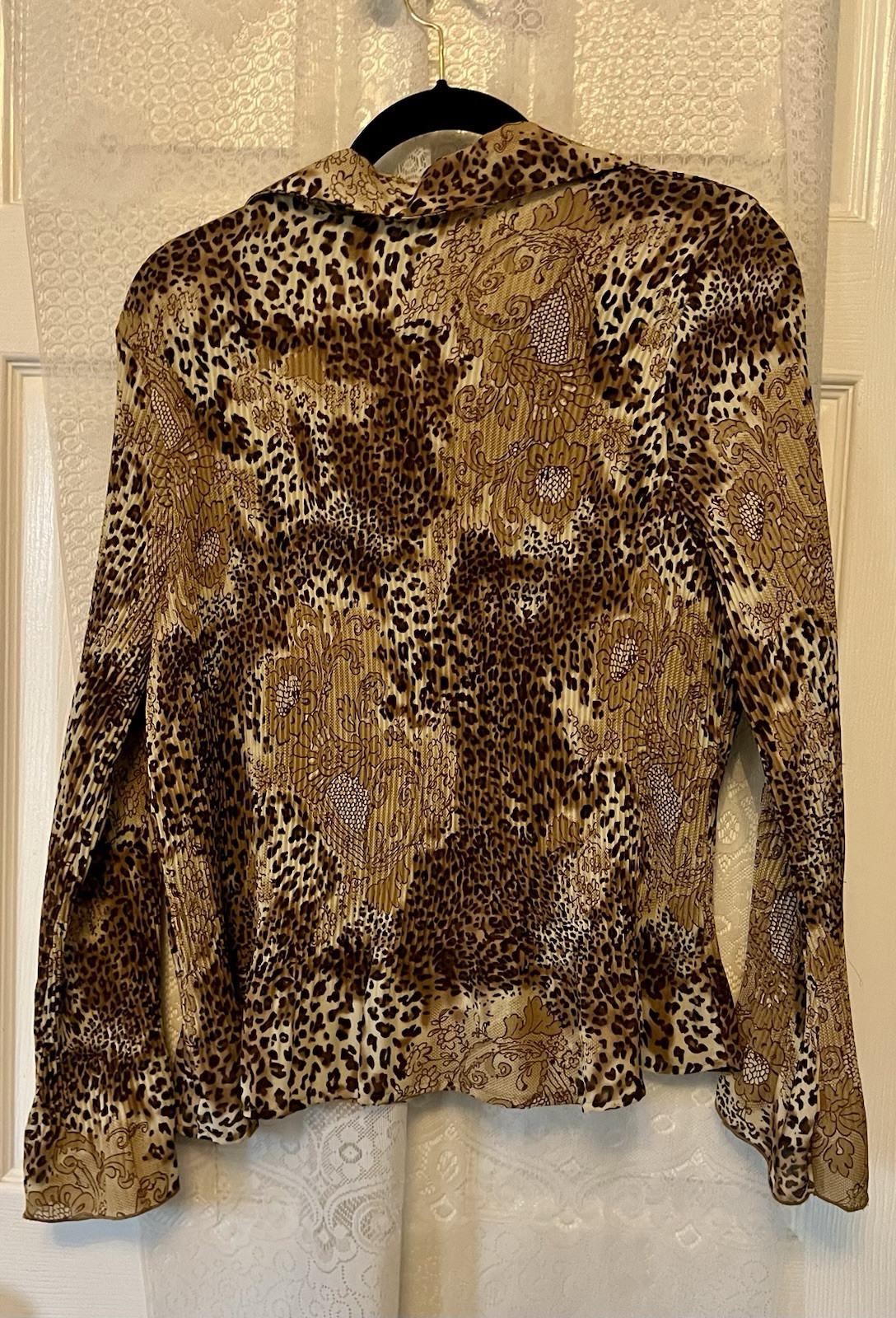 Notations Pleated Button Down Blouse Leopard Anim… - image 5