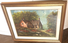 QUADRO DIPINTO OLIO SU TAVOLA PAESAGGIO "COTTAGE" ANGELO ALBANI CASA DI CAMPAGNA