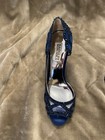 Badgley Mischka Shoes Size 7.5 Blue Peep-Toe Pumps Heels Satin Embellished — photo 4