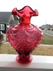 FENTON CRANBERRY DRAPERY VASE 7 1/4" TALL RUFFLED RIM