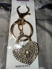 Heart Rhinestone Keychain Bag/Purse Charm Bling Keyring Gold Tone New