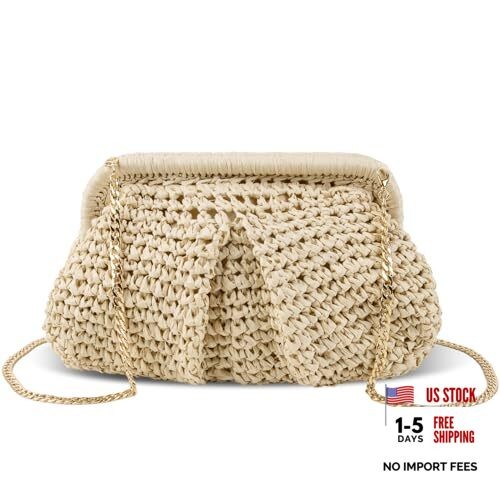 Straw Clutch Purse for Women Woven Dumpling Bag Summer Straw Beach Bag Beige