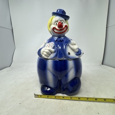 Vintage 1940's McCoy Ceramic Clown Cookie Jar Red Nose And Flower