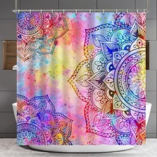 Mandala Shower Curtain, Colorful 72"W x 72"L Pack of 1 Mandala Flowers