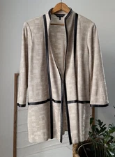 GORGEOUS Women's MING WANG Knit Jacket Beige Black Trim Size Large L
