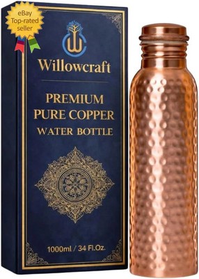 Copper Water Bottle (34Oz/1000Ml) 100% Pure Handmade Hammered Ayurvedic Pure Cop