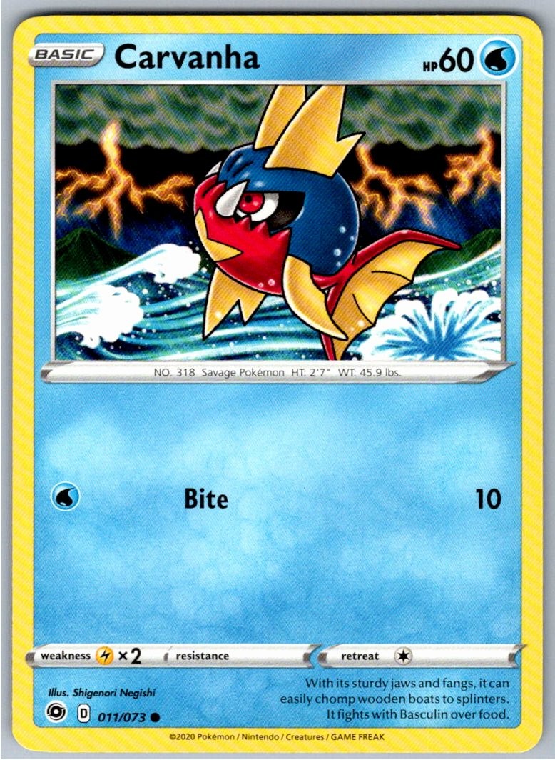 Pokemon Carvanha Water 11/73 Champion's Path Common NM