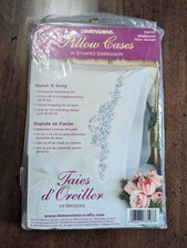 DIMENSIONS Stamped Pair Standard Pillowcase w/Sm "FLORAL" border x Hand Embr NEW