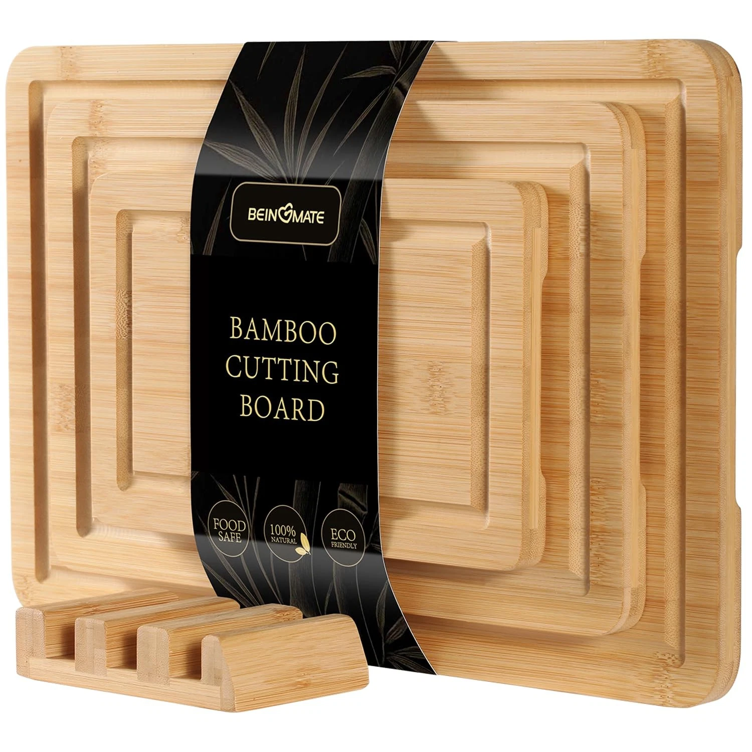 Cutting Board Set of 3 with Vertical Stand | Deep Liquid Grooves & Anti-Slip ...
