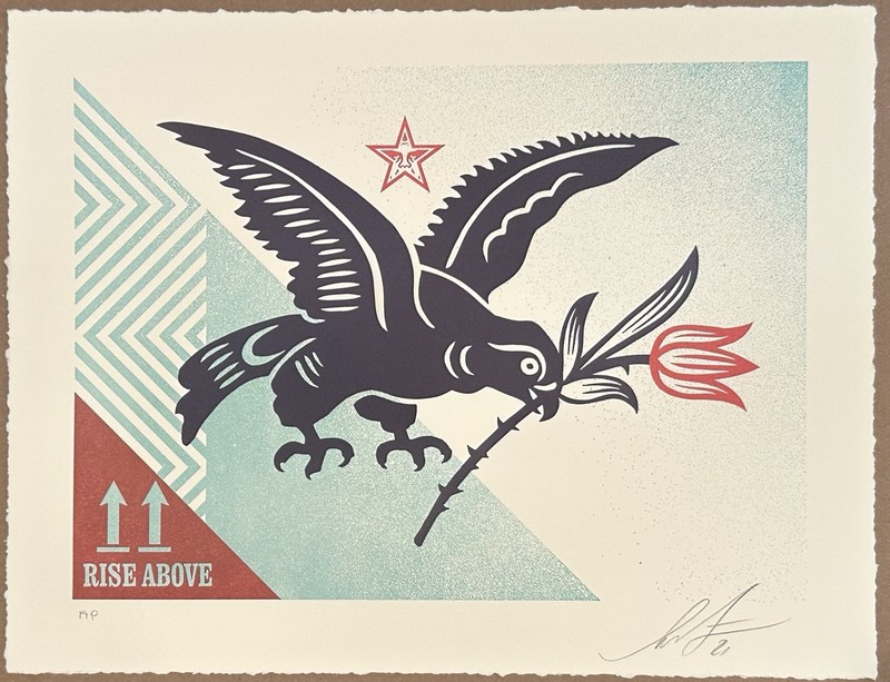 OBEY GIANT "RISE ABOVE BIRD" LETTERPRESS PRINT SHEPARD FAIREY SIGNED AP 2021
