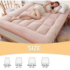 Japanese Style Floor Mattress Topper 2" Queen Size Foldable Pad Grid For Camping