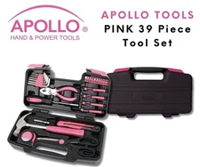 39-Piece Apollo Tools General Tool Kit with Hard Sided Case - Pink/Black DT9706P