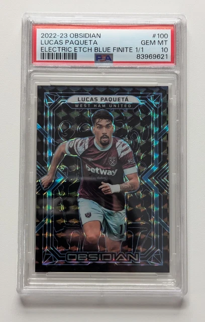 2022-23 Panini Obsidian Electric Etch Blue Finite 1/1 Lucas Paqueta PSA 10