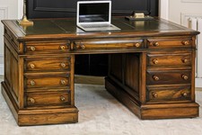 Large Antique Solid Mahogany Twin Pedestal Partners Leather Top Writing Desk