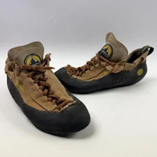 La Sportiva Mythos Climbing Shoes Mens 9.5 Tan Suede Lace Up Vibram Made Italy