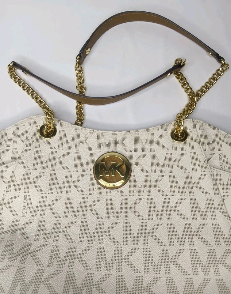 Сумка с короткими ручками дорожная Michael Kors Jet Set фирменная MK большая цепочка ванильный верх на молнии - Изображение 2 из 4