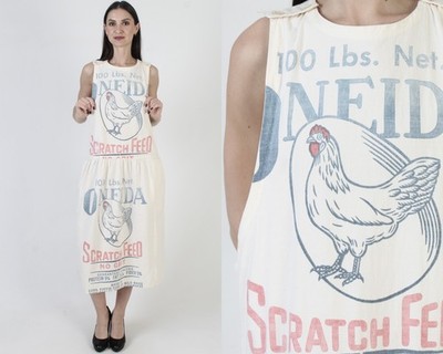 Vintage Oneida Scratch Feed Dress Flour Potato Grain Bag Pinafore Farm Apron