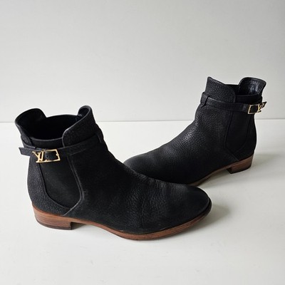 Louis Vuitton Chelsea LV Buckle Navy Black Nubuck Ankle Boots 37