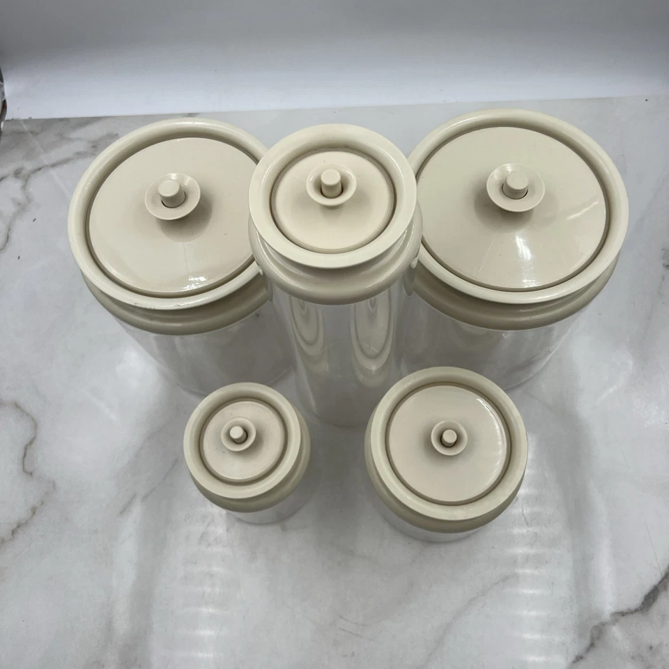 Vintage Tupperware Cannister Storage Container Retro Airlock Button Lid Set of 5 - Image 2 of 4
