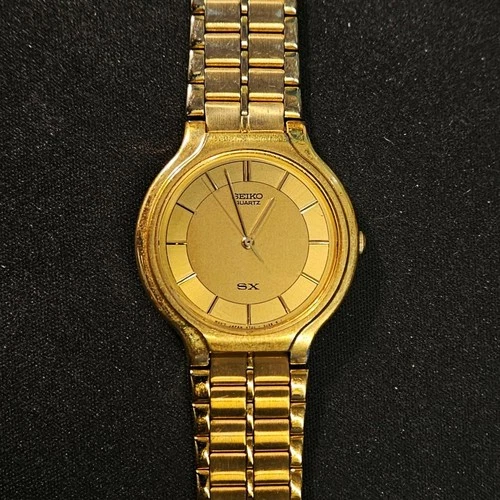 Vintage Seiko SX Quartz Gold Tone Mens Watch V701 Needs Battery Japan Movt