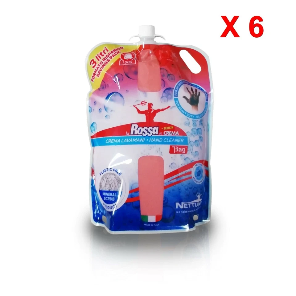 NETTUNO LA ROSSA IN CREMA 6 PEZZI DA 3000 ML. PASTA LAVAMANI T-BAG RICARICA
