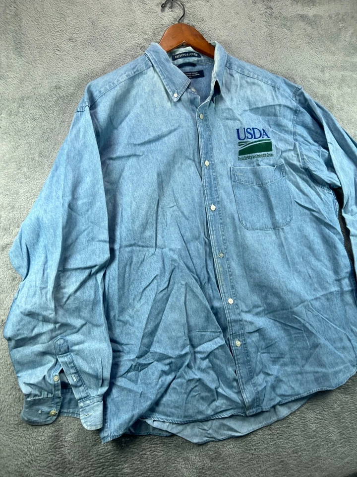 Mens XL Shirts Vintage Durango Denim Devon Jones Button Down Blue Long Sleeve - Image 3 of 4