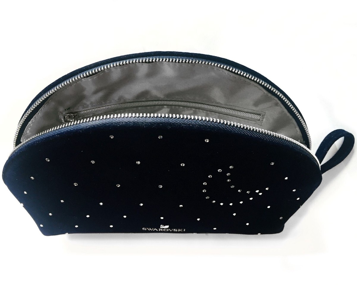 SWAROVSKI FW19 Cosmetic Pouch 5543424 Deep Blue Velvet w/ Crystal