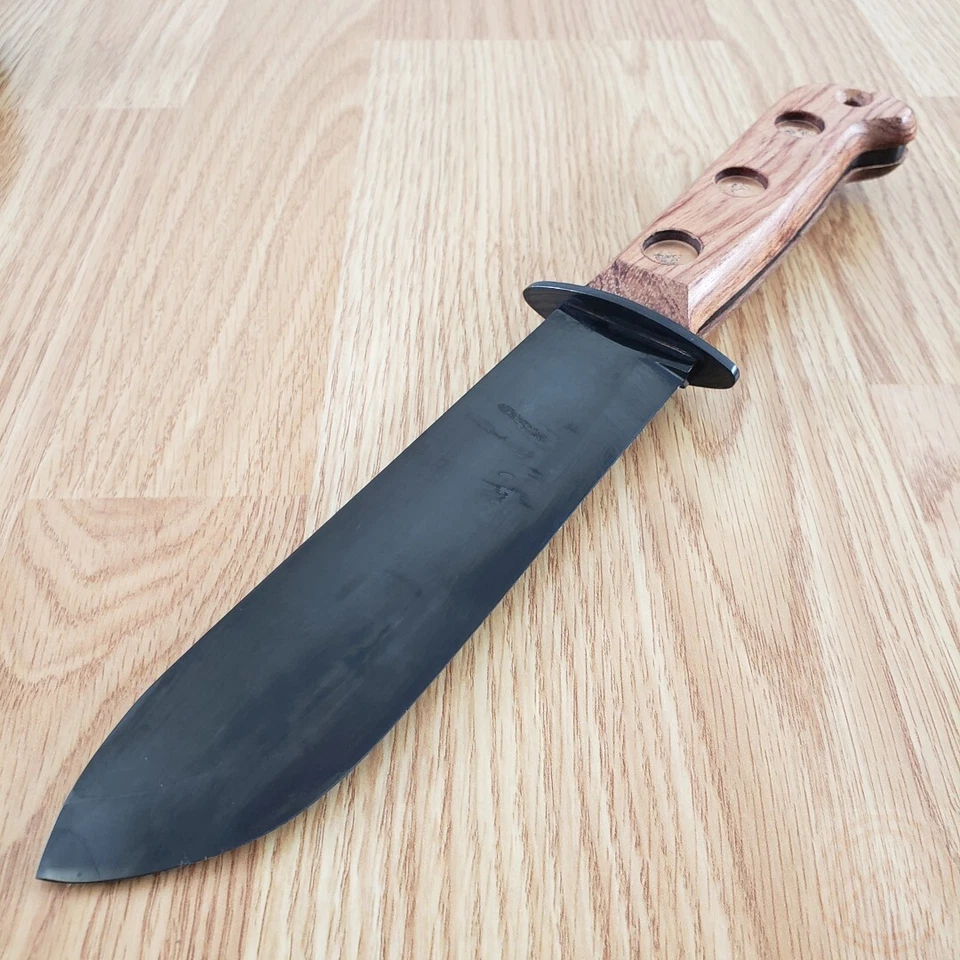 Cuchillo fijo de supervivencia J Adams Sheffield England hoja de acero al carbono mango de madera Foto 2 de 4