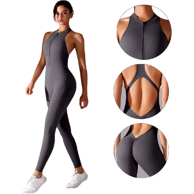 Damen Jumpsuit Overall Ärmelloser Sport Fitnessanzug Yoga Bodysuit für Training