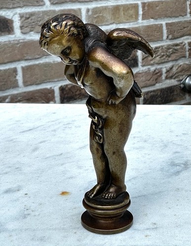 Antique bronze wax seal in depicting a angel or putty - Picture 2 of 9