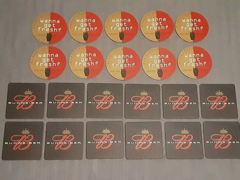 Lot Of 22 New BUDWEISER Wanna Get Fresh Crown Logo Beer Coasters Collection Set