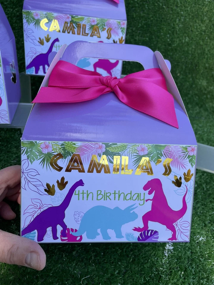 Dino Rosa 12 Piezas Caja de Caramelos Personalizada Caja de Regalo Favores de Fiesta para Fiesta Infantil Foto 2 de 4